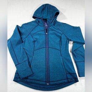 Women's Prana Blue, Purple Trim Hooded Zip Jacket, Large